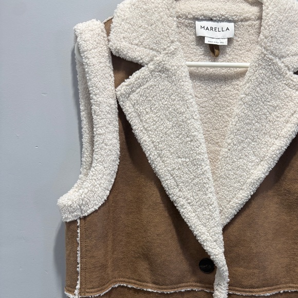 MARELLA Faux Suede & Shearling Long Vest - Brown & Cream - Designer - Picture 8 of 9
